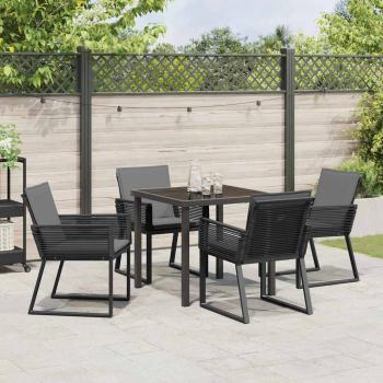 5-teiliges Garten-Ess-Set mit Kissen Schwarz Poly-Rattan