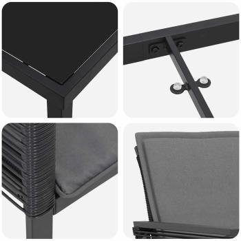 5-teiliges Garten-Ess-Set mit Kissen Schwarz Poly-Rattan