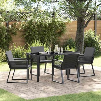 ARDEBO.de - 5-teiliges Garten-Esszimmer-Set mit Kissen Schwarz Poly-Rattan