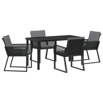 5-teiliges Garten-Esszimmer-Set mit Kissen Schwarz Poly-Rattan