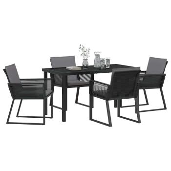 5-teiliges Garten-Esszimmer-Set mit Kissen Schwarz Poly-Rattan