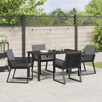 5-teiliges Garten-Esszimmer-Set mit Kissen Schwarz Poly-Rattan