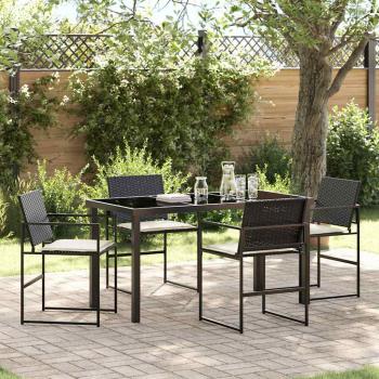 ARDEBO.de - 5-teiliges Garten-Ess-Set mit Kissen Schwarz Poly-Rattan