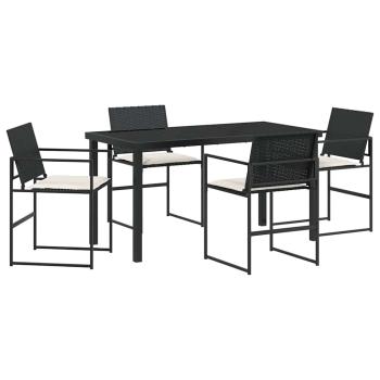 5-teiliges Garten-Ess-Set mit Kissen Schwarz Poly-Rattan