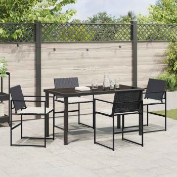 5-teiliges Garten-Ess-Set mit Kissen Schwarz Poly-Rattan