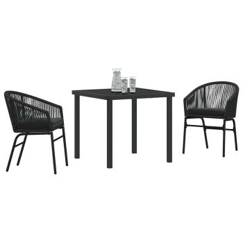 3-teiliges Garten-Esszimmer Set Schwarz Poly Rattan