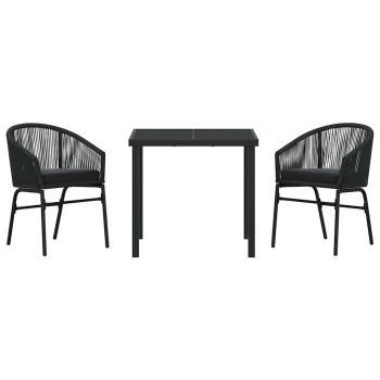 3-teiliges Garten-Esszimmer Set Schwarz Poly Rattan