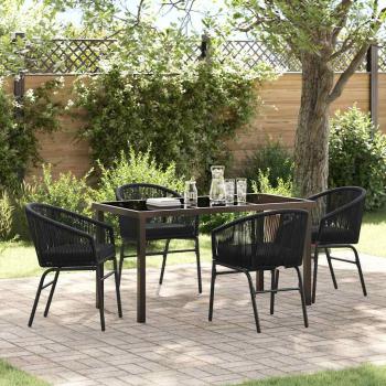 ARDEBO.de - 5-teiliges Garten-Ess-Set Schwarzes Poly-Rattan
