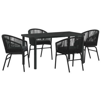 5-teiliges Garten-Ess-Set Schwarzes Poly-Rattan