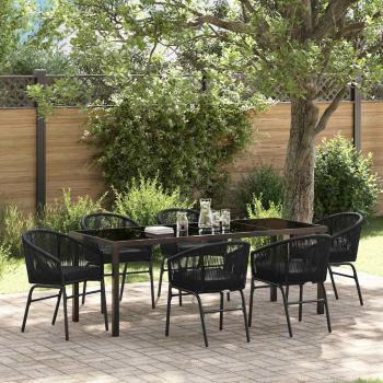ARDEBO.de - Garten Essgruppe 7 pcs Schwarz Pulverbeschichteter Stahl