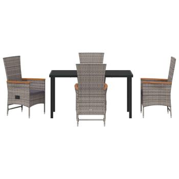 5-teiliges Garten-Esszimmer-Set mit Kissen Grau Poly-Rattan