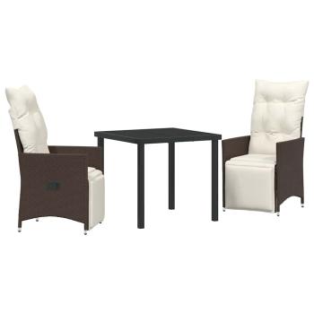 3-teiliges Garten-Ess-Set mit Kissen Braun Poly-Rattan