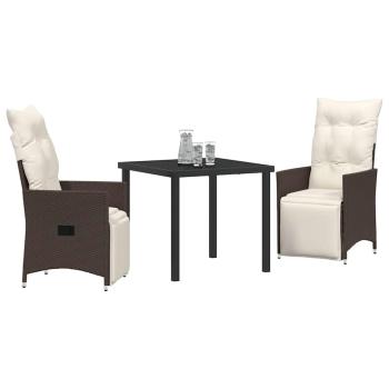 3-teiliges Garten-Ess-Set mit Kissen Braun Poly-Rattan
