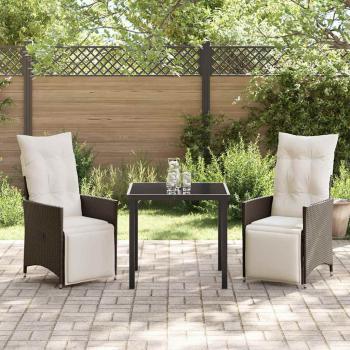 3-teiliges Garten-Ess-Set mit Kissen Braun Poly-Rattan