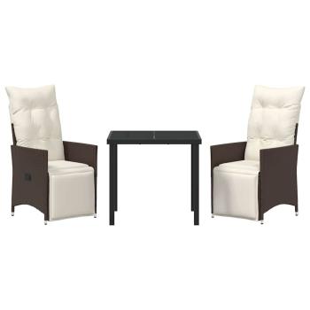 3-teiliges Garten-Ess-Set mit Kissen Braun Poly-Rattan