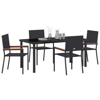 5-teiliges Garten Essset Schwarz Poly Rattan