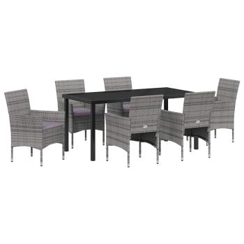 7-teiliges Garten-Essset Grau Poly-Rattan