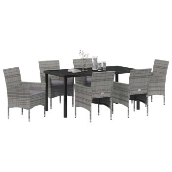 7-teiliges Garten-Essset Grau Poly-Rattan