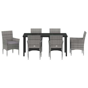 7-teiliges Garten-Essset Grau Poly-Rattan