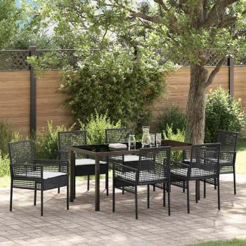 ARDEBO.de - 7-teiliges Garten Essset mit Kissen Schwarzes Poly-Rattan