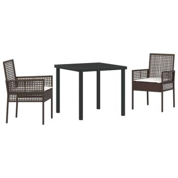 3-teilige Garten Esstisch Set mit Kissen Braun Poly Rattan