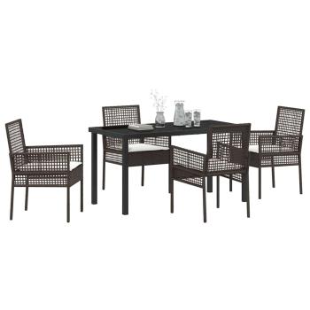 5-teiliges Garten Essset mit Kissen Braun Poly Rattan