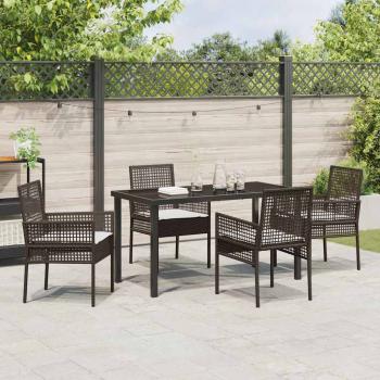 5-teiliges Garten Essset mit Kissen Braun Poly Rattan
