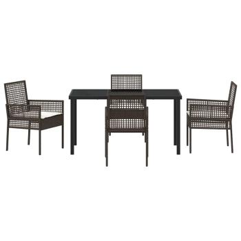 5-teiliges Garten Essset mit Kissen Braun Poly Rattan
