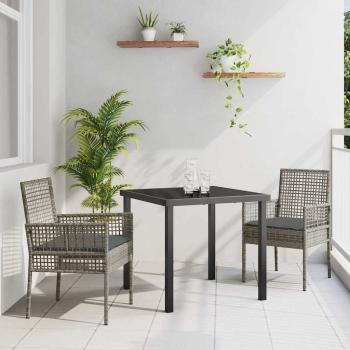 ARDEBO.de - 3-teiliges Garten Essset mit Kissen Grau Poly Rattan