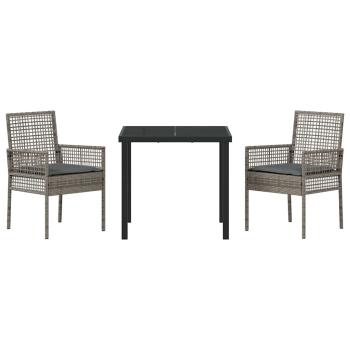 3-teiliges Garten Essset mit Kissen Grau Poly Rattan