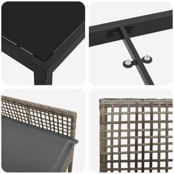 3-teiliges Garten Essset mit Kissen Grau Poly Rattan