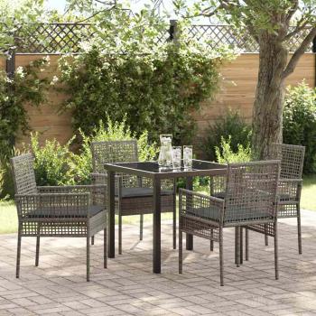 ARDEBO.de - 5-teiliges Garten-Esszimmer-Set mit Kissen Grau Poly-Rattan