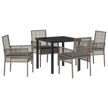 5-teiliges Garten-Esszimmer-Set mit Kissen Grau Poly-Rattan