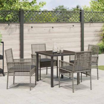 5-teiliges Garten-Esszimmer-Set mit Kissen Grau Poly-Rattan