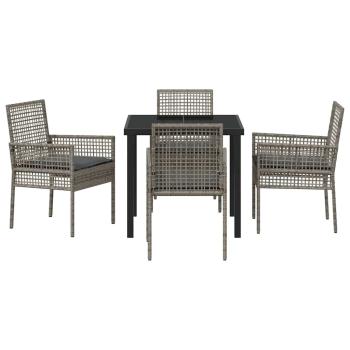 5-teiliges Garten-Esszimmer-Set mit Kissen Grau Poly-Rattan