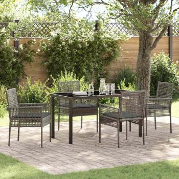 ARDEBO.de - 5-teilige Garten-Essgruppe mit Kissen Grau Poly Rattan