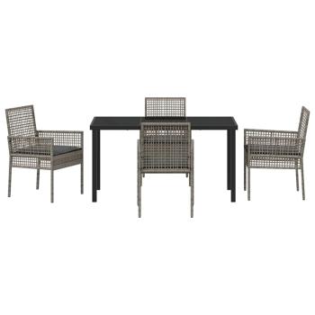 5-teilige Garten-Essgruppe mit Kissen Grau Poly Rattan