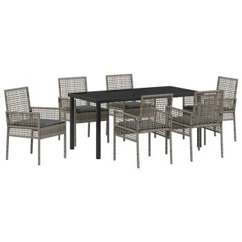 7-teiliges Garten Essset mit Kissen Grau Poly-Rattan