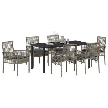 7-teiliges Garten Essset mit Kissen Grau Poly-Rattan