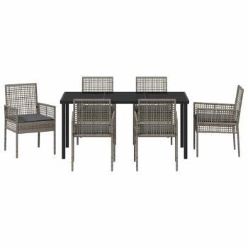 7-teiliges Garten Essset mit Kissen Grau Poly-Rattan