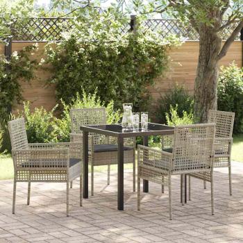 ARDEBO.de - 5-teilige Garten Essgruppe mit Kissen Hellgrau Poly Rattan
