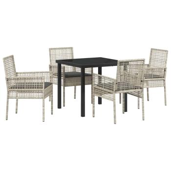 5-teilige Garten Essgruppe mit Kissen Hellgrau Poly Rattan