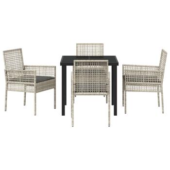 5-teilige Garten Essgruppe mit Kissen Hellgrau Poly Rattan