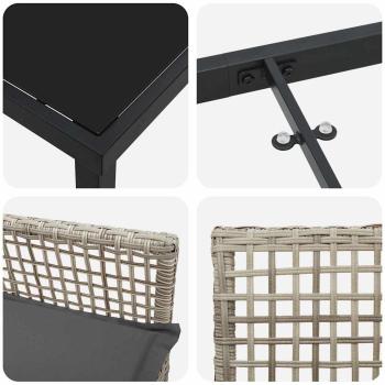 7-teiliges Garten Esstisch Set mit Kissen Hellgrau Poly Rattan