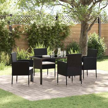ARDEBO.de - 4-teiliges Garten-Ess-Set mit Kissen Schwarz Poly Rattan