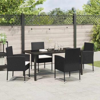 5-teiliges Garten-Ess-Set mit Kissen Schwarz Poly-Rattan