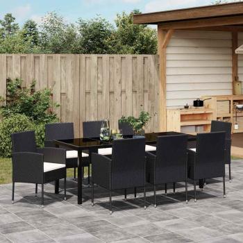 ARDEBO.de - 9-teiliges Garten-Dinner-Set mit Kissen Schwarz Poly-Rattan