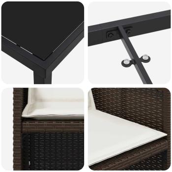 9-teiliges Garten-Dining-Set mit Kissen, braunes Poly-Rattan