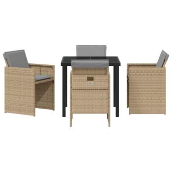 5-teiliges Garten-Essset mit Kissen in beige Poly-Rattan