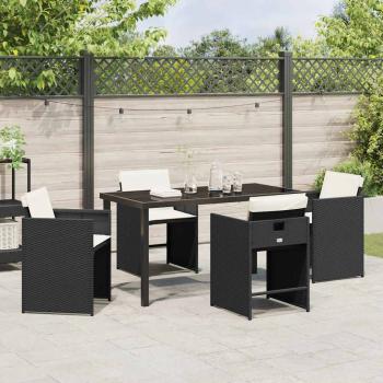 5-teilige Garten-Essgruppe mit Kissen Schwarz Poly Rattan